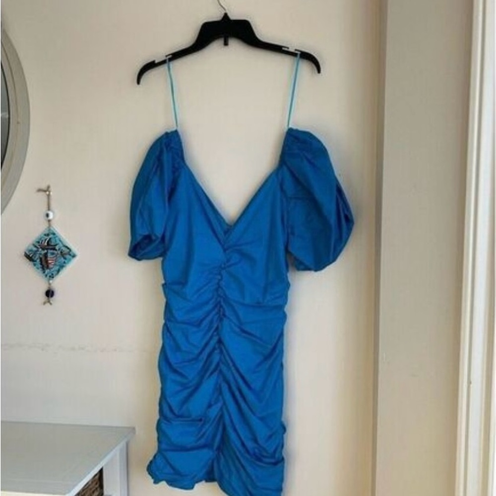 Hyfve Blue ballon sleeve mini bodycon dress. Size Medium. NWT. - Picture 10 of 12